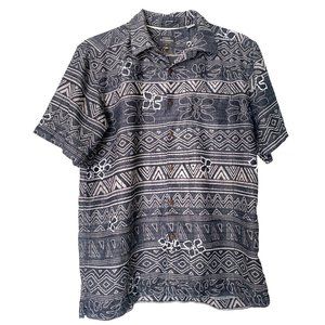 Quiksilver Waterman Collection Comfort Fit Shirt Men M Gray White Island Print